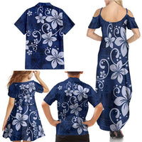 Plumeria Floral Tapa Pattern Navy Blue Family Matching Summer Maxi Dress and Hawaiian Shirt LT01 - Polynesian Pride