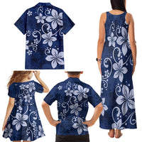 Plumeria Floral Tapa Pattern Navy Blue Family Matching Tank Maxi Dress and Hawaiian Shirt LT01 - Polynesian Pride