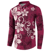 Plumeria Floral Tapa Pattern Ruby Pink Button Sweatshirt