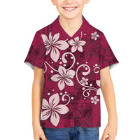 Plumeria Floral Tapa Pattern Ruby Pink Family Matching Puletasi and Hawaiian Shirt