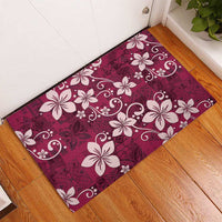 Plumeria Floral Tapa Pattern Ruby Pink Rubber Doormat