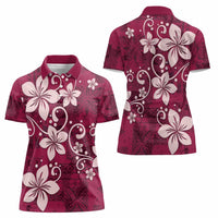 Plumeria Floral Tapa Pattern Ruby Pink Women Polo Shirt