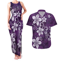 Plumeria Floral Tapa Pattern Amethyst Purple Couples Matching Tank Maxi Dress and Hawaiian Shirt LT01 Purple - Polynesian Pride
