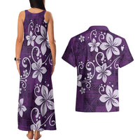 Plumeria Floral Tapa Pattern Amethyst Purple Couples Matching Tank Maxi Dress and Hawaiian Shirt LT01 - Polynesian Pride