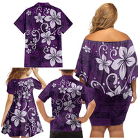 Plumeria Floral Tapa Pattern Amethyst Purple Family Matching Off Shoulder Short Dress and Hawaiian Shirt LT01 - Polynesian Pride