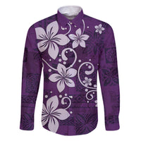 Plumeria Floral Tapa Pattern Amethyst Purple Family Matching Off Shoulder Short Dress and Hawaiian Shirt LT01 Dad's Shirt - Long Sleeve Purple - Polynesian Pride