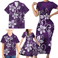 Plumeria Floral Tapa Pattern Amethyst Purple Family Matching Short Sleeve Bodycon Dress and Hawaiian Shirt LT01 - Polynesian Pride