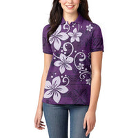Plumeria Floral Tapa Pattern Amethyst Purple Women Polo Shirt