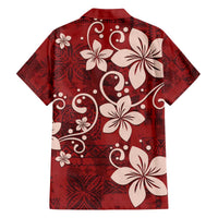 Plumeria Floral Tapa Pattern Oxblood Red Family Matching Off The Shoulder Long Sleeve Dress and Hawaiian Shirt LT01 - Polynesian Pride
