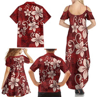 Plumeria Floral Tapa Pattern Oxblood Red Family Matching Summer Maxi Dress and Hawaiian Shirt LT01 - Polynesian Pride