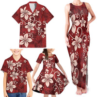 Plumeria Floral Tapa Pattern Oxblood Red Family Matching Tank Maxi Dress and Hawaiian Shirt LT01 - Polynesian Pride