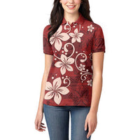 Plumeria Floral Tapa Pattern Oxblood Red Women Polo Shirt
