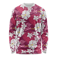 Pink Hawaiian Hibiscus Monstera Long Sleeve Shirt Grunge Stylized