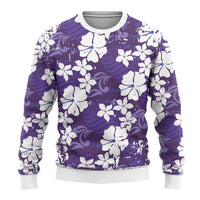 Purple Hawaiian Hibiscus Monstera Ugly Christmas Sweater Grunge Stylized LT01 - Polynesian Pride