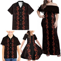 Hawaii Japan Koi Fish Red Family Matching Off Shoulder Maxi Dress and Hawaiian Shirt Tapa Pattern LT01 - Polynesian Pride