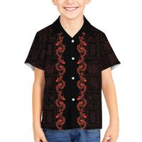 Hawaii Japan Koi Fish Red Family Matching Summer Maxi Dress and Hawaiian Shirt Tapa Pattern LT01 Son's Shirt Red - Polynesian Pride