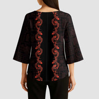 Hawaii Japan Koi Fish Red Kimono Sleeve Blouse Tapa Pattern - Polynesian Pride