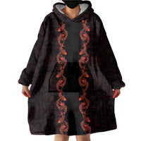 Hawaii Japan Koi Fish Red Wearable Blanket Hoodie Tapa Pattern - Polynesian Pride