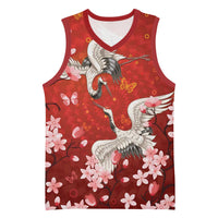 Hawaii Japan Cranes Sakura Flower Red Basketball Jersey Japan Heritage Spirit LT01 Unisex Red - Polynesian Pride