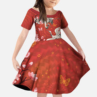 Hawaii Japan Cranes Sakura Flower Red Family Matching Long Sleeve Bodycon Dress and Hawaiian Shirt Japan Heritage Spirit LT01 Daughter's Dress Red - Polynesian Pride