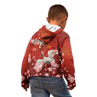 Hawaii Japan Cranes Sakura Flower Red Kid Hoodie Japan Heritage Spirit LT01 - Polynesian Pride