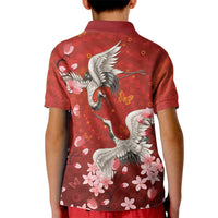 Hawaii Japan Cranes Sakura Flower Red Kid Polo Shirt Japan Heritage Spirit LT01 - Polynesian Pride