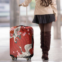 Hawaii Japan Cranes Sakura Flower Red Luggage Cover Japan Heritage Spirit - Polynesian Pride