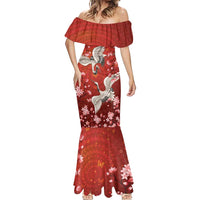 Hawaii Japan Cranes Sakura Flower Red Mermaid Dress Japan Heritage Spirit LT01 - Polynesian Pride
