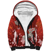 Hawaii Japan Cranes Sakura Flower Red Sherpa Hoodie Japan Heritage Spirit LT01 Unisex Red - Polynesian Pride