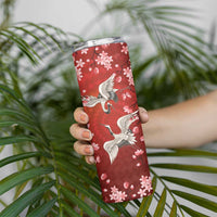 Hawaii Japan Cranes Sakura Flower Red Skinny Tumbler Japan Heritage Spirit LT01 - Polynesian Pride
