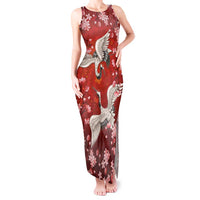 Hawaii Japan Cranes Sakura Flower Red Tank Maxi Dress Japan Heritage Spirit LT01 Women Red - Polynesian Pride
