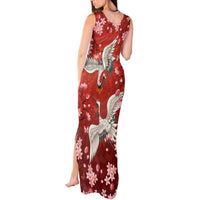Hawaii Japan Cranes Sakura Flower Red Tank Maxi Dress Japan Heritage Spirit LT01 - Polynesian Pride