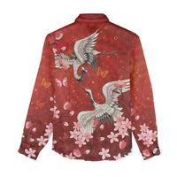Hawaii Japan Cranes Sakura Flower Red Women Casual Shirt Japan Heritage Spirit LT01 - Polynesian Pride