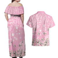 Cranes Sakura Floral Pink Pastel Couples Matching Off Shoulder Maxi Dress and Hawaiian Shirt Hawaii Japan Culture LT01 - Polynesian Pride