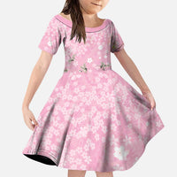Cranes Sakura Floral Pink Pastel Family Matching Long Sleeve Bodycon Dress and Hawaiian Shirt Hawaii Japan Culture LT01 Daughter's Dress Pink - Polynesian Pride