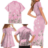 Cranes Sakura Floral Pink Pastel Family Matching Short Sleeve Bodycon Dress and Hawaiian Shirt Hawaii Japan Culture LT01 - Polynesian Pride