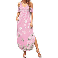 Cranes Sakura Floral Pink Pastel Family Matching Summer Maxi Dress and Hawaiian Shirt Hawaii Japan Culture LT01 Mom's Dress Pink - Polynesian Pride
