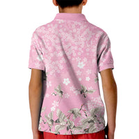 Cranes Sakura Floral Pink Pastel Kid Polo Shirt Hawaii Japan Culture - Polynesian Pride