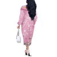 Cranes Sakura Floral Pink Pastel Off The Shoulder Long Sleeve Dress Hawaii Japan Culture LT01 - Polynesian Pride