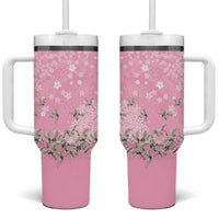 Cranes Sakura Floral Pink Pastel Tumbler With Handle Hawaii Japan Culture LT01 One Size: 40 oz Pink - Polynesian Pride