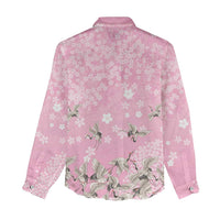 Cranes Sakura Floral Pink Pastel Women Casual Shirt Hawaii Japan Culture LT01 - Polynesian Pride