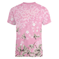 Cranes Sakura Floral Pink Pastel Women V-Neck T-Shirt Hawaii Japan Culture LT01 - Polynesian Pride