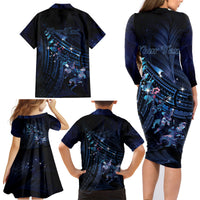 Personalised Matariki Paua Shell New Zealand Family Matching Long Sleeve Bodycon Dress and Hawaiian Shirt Haka Dance At The Starry Night LT01 - Polynesian Pride