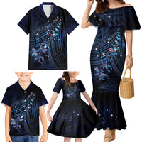 Personalised Matariki Paua Shell New Zealand Family Matching Mermaid Dress and Hawaiian Shirt Haka Dance At The Starry Night LT01 - Polynesian Pride