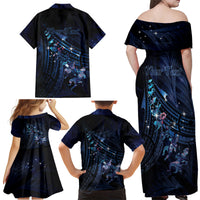 Personalised Matariki Paua Shell New Zealand Family Matching Off Shoulder Maxi Dress and Hawaiian Shirt Haka Dance At The Starry Night LT01 - Polynesian Pride