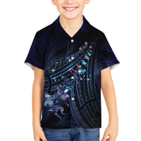 Personalised Matariki Paua Shell New Zealand Family Matching Summer Maxi Dress and Hawaiian Shirt Haka Dance At The Starry Night LT01 Son's Shirt Black - Polynesian Pride