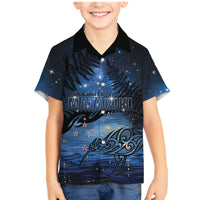 Personalised Matariki Kiwi Family Matching Mermaid Dress and Hawaiian Shirt Silver Fern LT01 Son's Shirt Black - Polynesian Pride