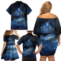 Personalised Matariki Kiwi Family Matching Off Shoulder Short Dress and Hawaiian Shirt Silver Fern LT01 - Polynesian Pride