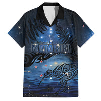Personalised Matariki Kiwi Family Matching Off Shoulder Short Dress and Hawaiian Shirt Silver Fern LT01 Dad's Shirt - Short Sleeve Black - Polynesian Pride