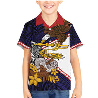 American Samoa Eagle Kava Bowl Family Matching Mermaid Dress and Hawaiian Shirt Plumeria Polynesian Pattern LT01 Son's Shirt Black - Polynesian Pride